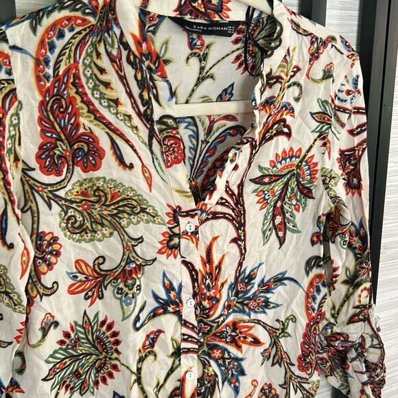 Zara beige ethnic print blouse size XS - Picture 4 of 5